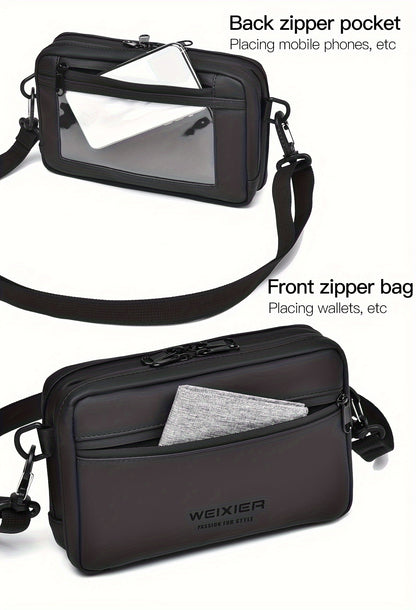 WEIXIER Men's Casual Nylon Handbag - Large Capacity with Adjustable Wrist Strap, Sleek Black for Daily Use, Valentine's Day Gift for Him, Outdoor Bag   Casual Style   Nylon Material