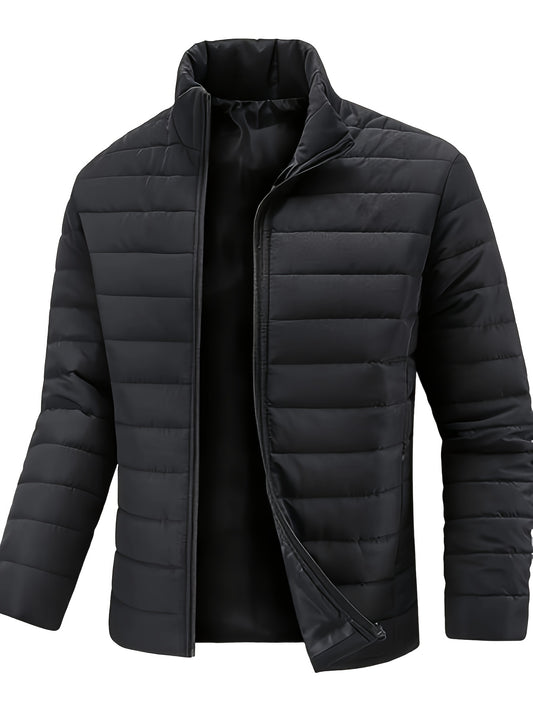 Men's Winter Warm Windproof Jacket with Stand Collar and Zippered Pock
