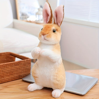 1pc Plush Rabbit Toy in White, Beige, And Black - an Adorable Stuffed Bunny, Perfect for Birthday Gifts And Easter Decorations, Made of Soft Polyester Fabric, Synthetic Fiber Material, And Filled with PP Cotton, Plush Figures
