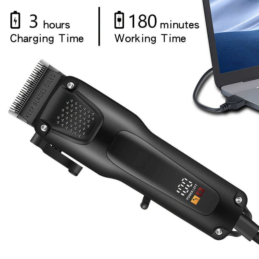 3pcs Men'S Professional Hair & Beard Grooming Kit - Cordless Clippers with LED Display, Precision Trimmer Set, USB Rechargeable, for Home Use, Perfect Holiday Gift - ayq