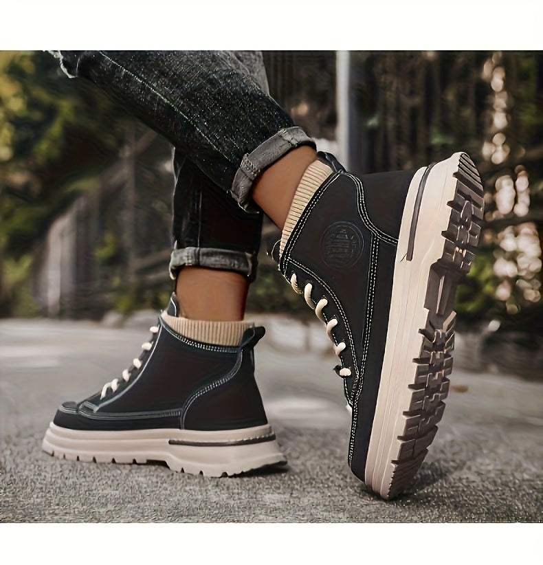 Men's Snow Boots with Lining, Thickened Outdoor Hiking Boots, Trendy Versatile Work Boots, British Short Boots