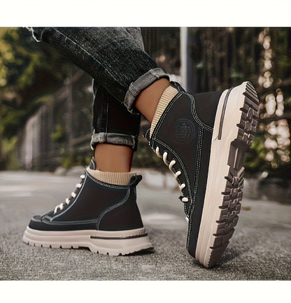 Men's Snow Boots with Lining, Thickened Outdoor Hiking Boots, Trendy Versatile Work Boots, British Short Boots