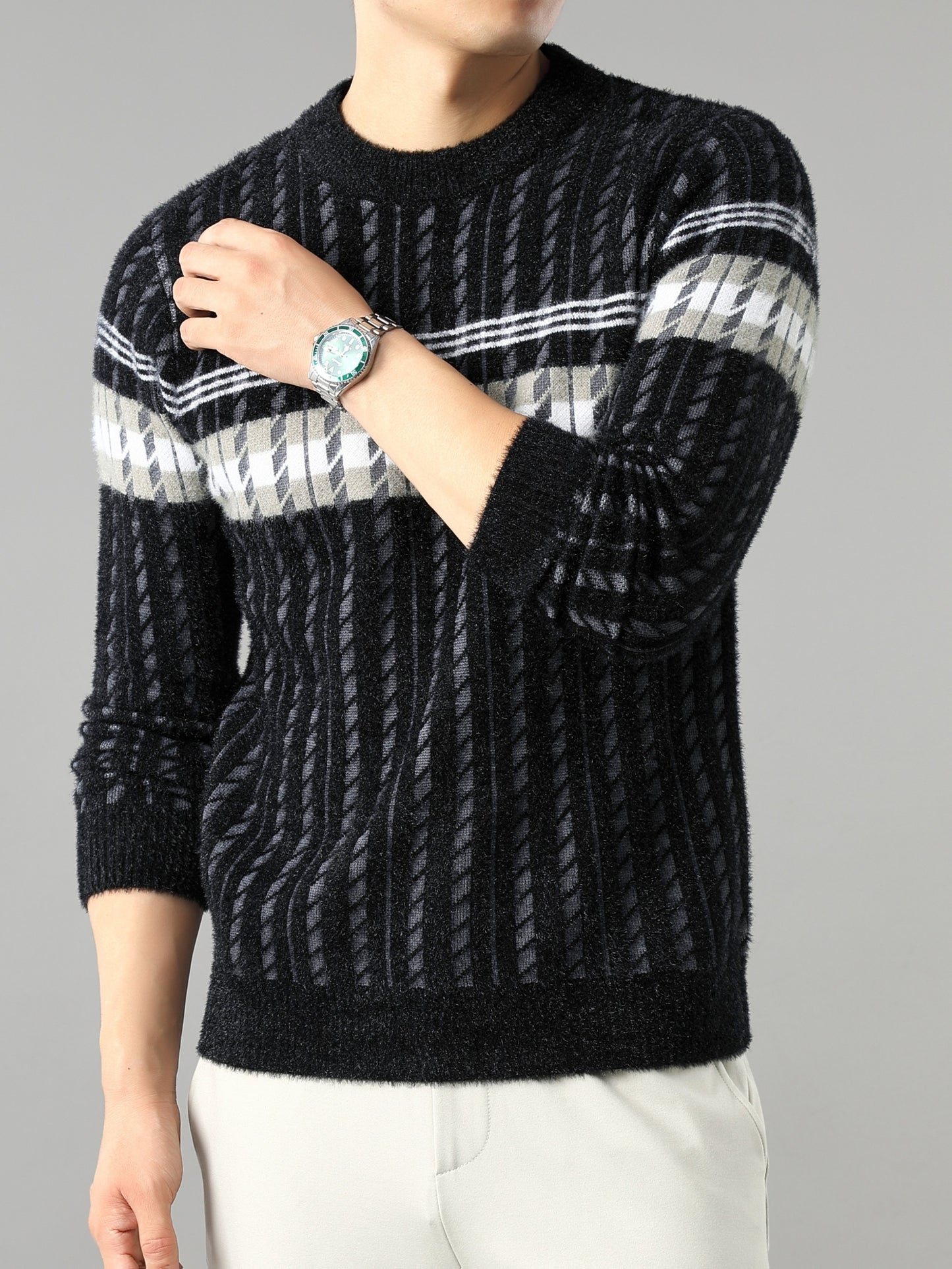 Men'S Stylish Thick Knit Sweater for Autumn And Winter, a New Casual Pullover for Warmth