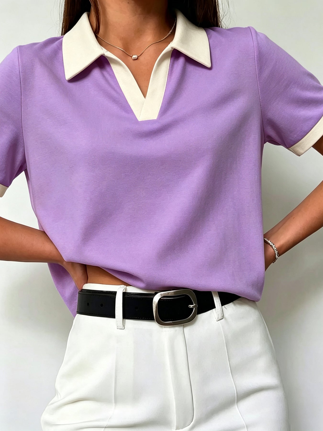 Women's Casual Loose-Fit Polo T-Shirt in Solid Colors