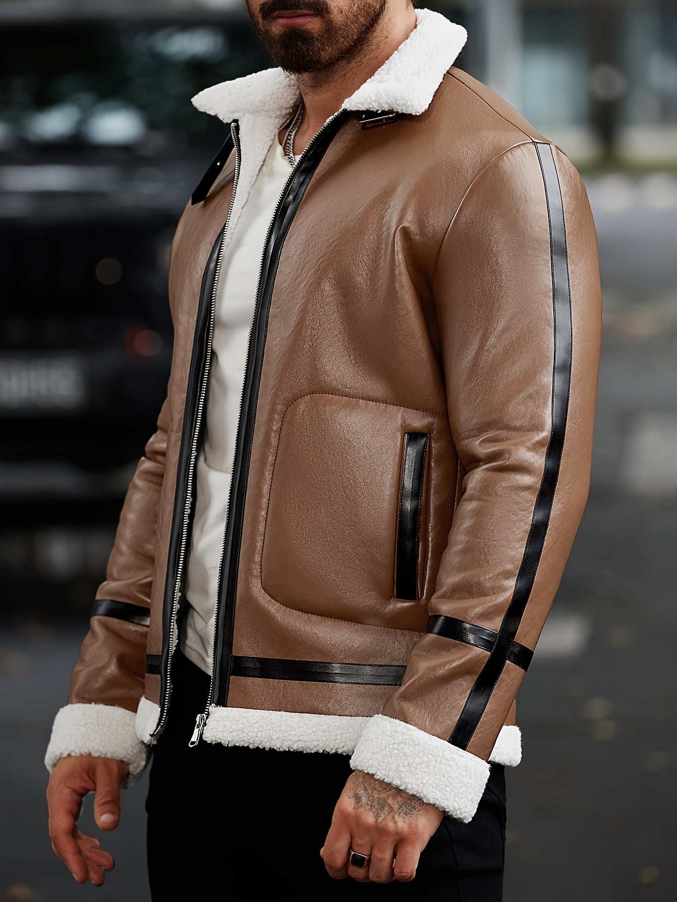 Men's Heavyweight Winter Jacket with Collar & - Brown/Black Casual Coat, Zippered Pocket, Regular Fit Outerwear for Cold Weather, Versatile Day-to-Night Outerwear, Casual Winter Jacket Men, Winter Jackets For Men, Winter Coat