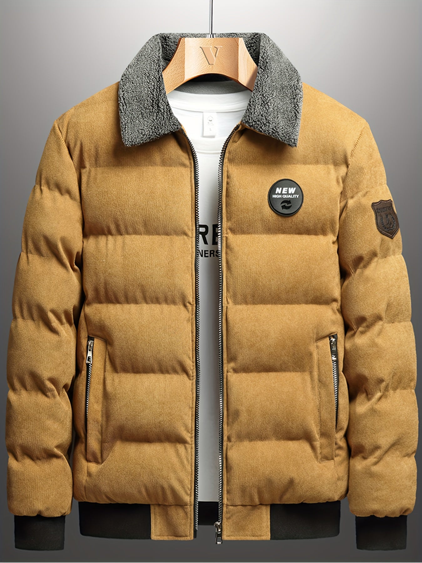 Men'S Heavyweight Winter Coat - Thick Insulated Jacket with Zipper Closure, Formal & Casual Outerwear for Cold Weather, Travel, Everyday - Black/Tan, Polyester Lining, Non-Stretch Fabric, Travel Clothing, Classic Design, Dura