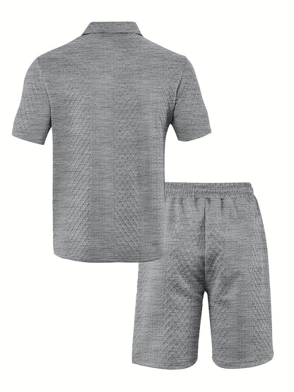 Men'S "Claude" Summer Polo Shirt Set - Short Sleeve, Shorts, and Zipper Detailing, Polyester, Casual Style, Casual Attire|Short Sleeve Shirt|Polyester Fabri