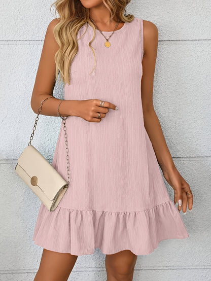 Women’s Summer A-Line Solid Color Crew Neck Dress