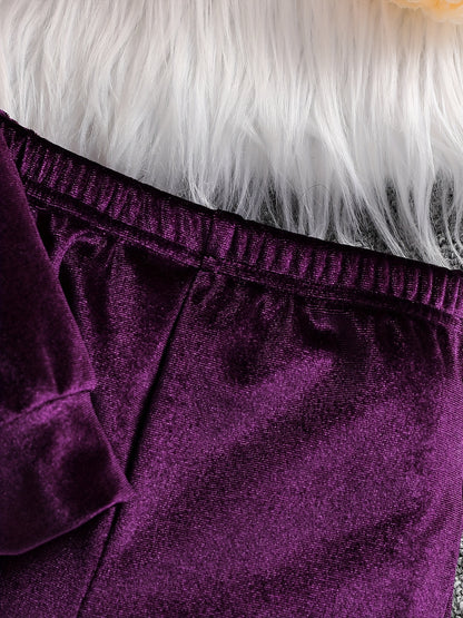 Girls' Long Pants Set, Burgundy Hooded Sweatshirt & Sweatpants, New Autumn Winter Warm Pullover Top, Fabric Two-Piece Set, Princess English Letter Embroidery with Pockets, Festive Holiday Outfit for Baby Girls, Perfect for Ou