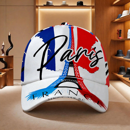 All-Season Polyester Duckbill Hat with Eiffel Tower Print - ayq