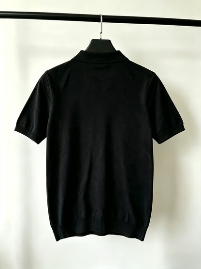 Men's Knit Polo Shirt with Geometric Pattern - Lightweight Summer Styl