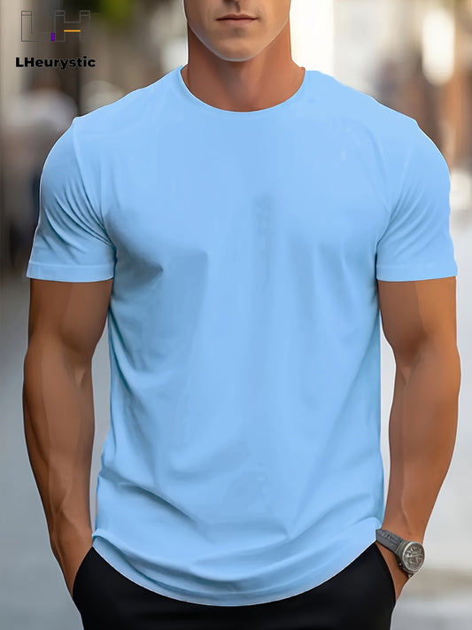 1pc Men's Spring Summer Casual Short Sleeve T-Shirt - Solid Black, Regular Fit Round Neck, Breathable Fabric for Gym, Outdoor  Casual Attire, Gym Shirts, Durable Casualwear, Smooth Texture