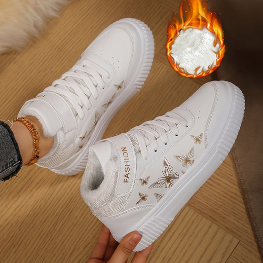 Women'S Butterfly Print Warm Sneakers - Lightweight, Comfortable, Thick-Soled Lace-Up Running Shoes for Work, School, and Stylish Outfits, Perfect for Students, Winter Footwear | Stylish Sneakers | EVA Sole Sneakers