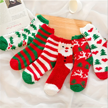 3/6 Pairs Women'S Christmas Socks - Thick Warm Winter Holiday Stockings with Santa Claus, Reindeer & Snowflake Print, All-Season Cozy Christmas Gift for Women, Christmas Socks For Women, Festive Sock Design, Durable Sock Mate