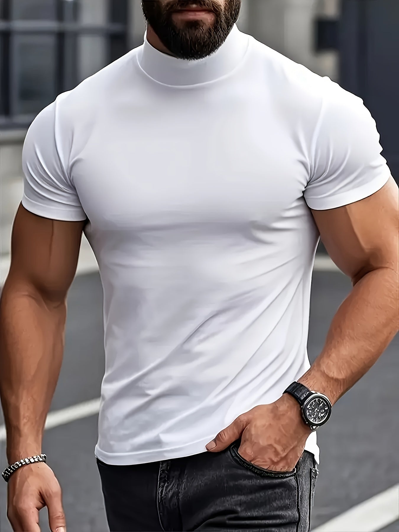 Men's High-Neck Short-Sleeve T-Shirt for Spring and Summer - Fashionable, Comfortable, and Essential for Casual Wear - ayq
