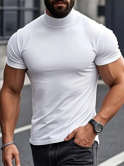 Men's High-Neck Short-Sleeve T-Shirt for Spring and Summer - Fashionable, Comfortable, and Essential for Casual Wear - ayq