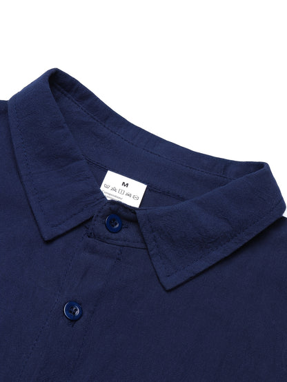 Men's Casual Linen Lapel Shirt & Buckle Pants Set for Spring/Fall