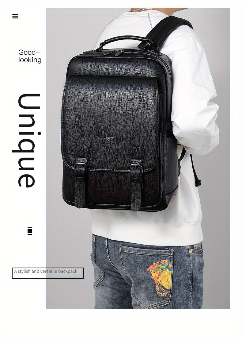 Stylish Men's Backpack - Multifunctional, Large Capacity for 39.62cm Laptop, Business  Travel Ready, Durable PU Material