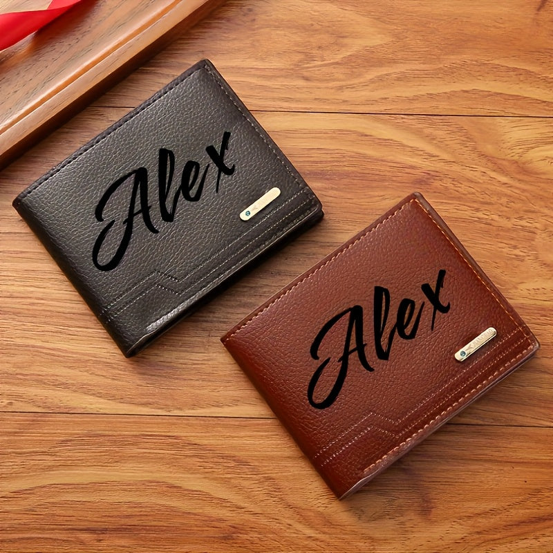 [Customization] Personalized Customized Letter Solid Color Men's Wallet, Black Fashion Foldable Card Bag, Casual Men's Change Storage Bag, Suitable for Husband, Bag Birthday Gift, Holiday Anniversary Gift