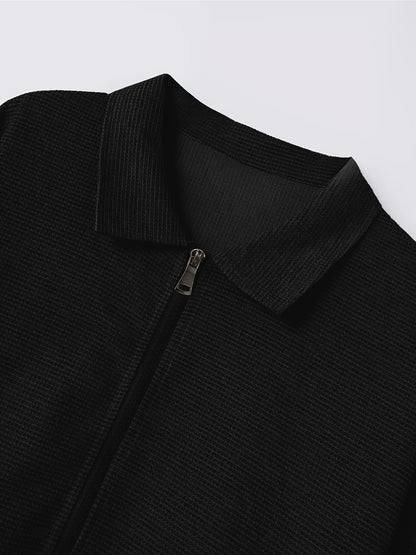 Men's Spring Waffle Knit Sportswear Set, European and American Style Casual Outfit