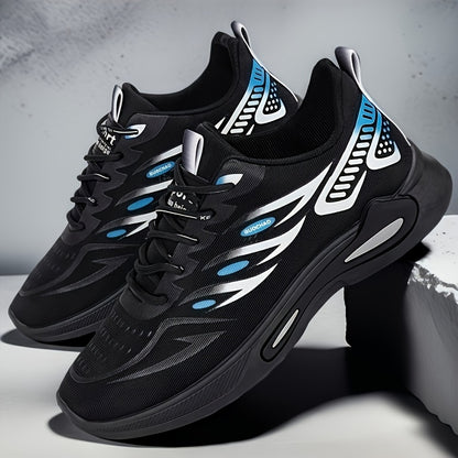 Men's Breathable Athletic Sneakers - Stylish Color Block Design with Blue Accents, Lightweight Running Shoes for Outdoor Activities and Casual Wear, Rubber Sole Footwear, Fabric Upper