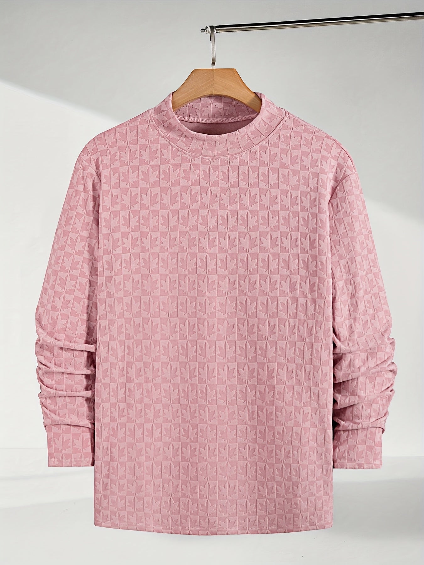 Men'S Long-Sleeve T-Shirt with a Half-High Collar, Casual Jacquard Base Layer for Outerwear, Stylish And High-Quality Top for Autumn And Winter