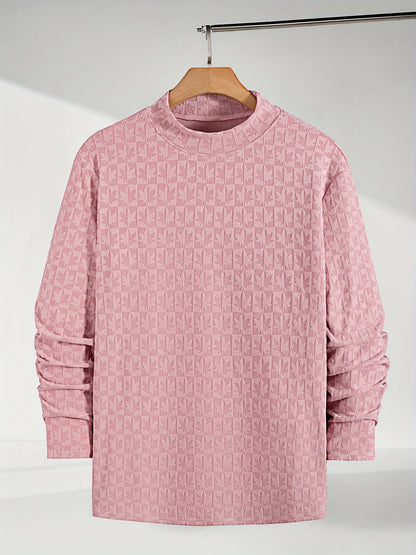 Men'S Long-Sleeve T-Shirt with a Half-High Collar, Casual Jacquard Base Layer for Outerwear, Stylish And High-Quality Top for Autumn And Winter