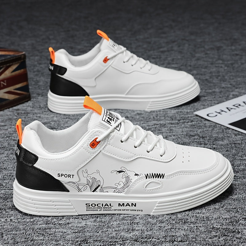 Everyday Comfort, Men's Fashionable Low-Top Skate Shoes - Comfortable, Non-Slip Casual Lace-Up Sneakers with Stylish "SPORT" Motif, Durable PU Upper  PVC Sole, Perfect for Everyday  Outdoor Activities