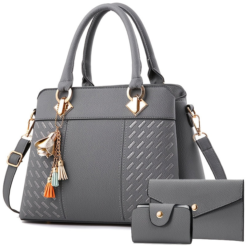 Women's Quilted PU Leather Shoulder and Crossbody Bag Set