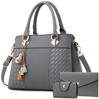 Women's Quilted PU Leather Shoulder and Crossbody Bag Set