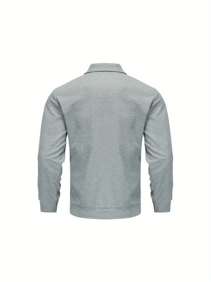 1pc Men'S Casual Polyester Zip-Up Jacket with Lapel Collar, Solid Color, Slight Stretch, Woven Fabric, Regular Fit, No Lining - Spring/Fall Outerwear