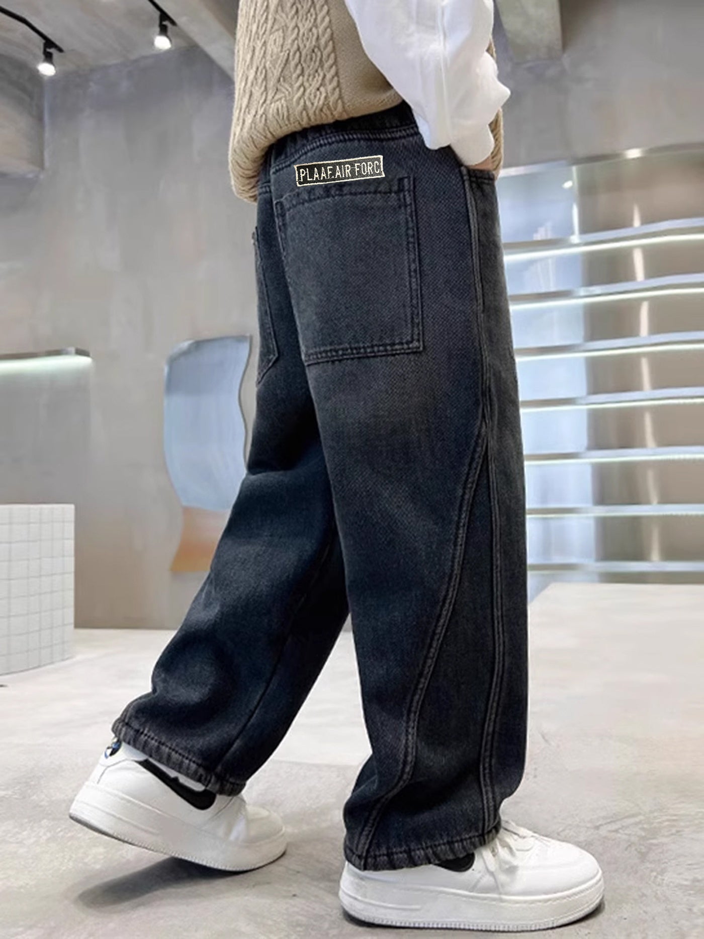 Boys Loose Fit Elastic Waist Denim Jeans Casual Streetwear