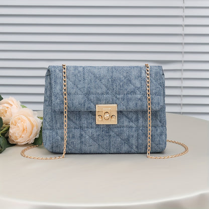 Lock buckle bag chain bar grid single shoulder crossbody bag fashionable and versatile Women's bag