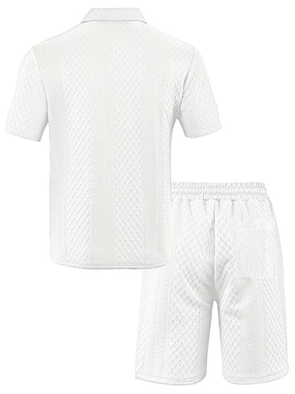 Men'S "Claude" Summer Polo Shirt Set - Short Sleeve, Shorts, and Zipper Detailing, Polyester, Casual Style, Casual Attire|Short Sleeve Shirt|Polyester Fabri