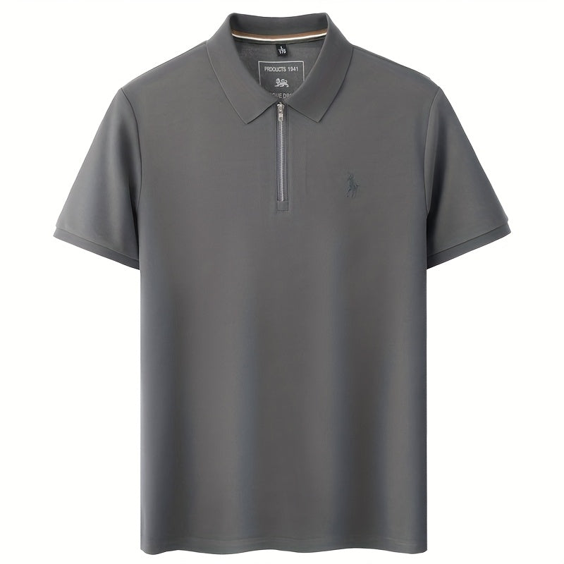 New Stylish Short-Sleeve Polo Shirt with a Zipper, a Breathable Business Fashion Tee, Featuring High-End Embroidery on The Sleeves And an Exquisite Design on The Back - ayq