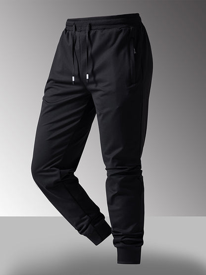 Men's Tapered Polyester Pants with Pockets and Zipper
