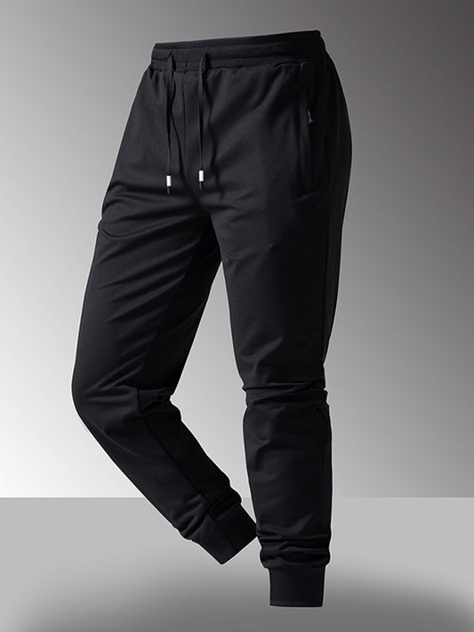 Men's Tapered Polyester Pants with Pockets and Zipper