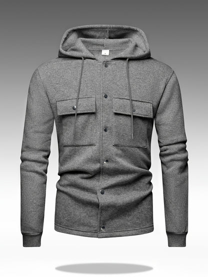 Men's Heavy-Duty Hooded Sweatshirt with Full-Zip Front & Utility Pockets - Olive Green Tactical-Style Outdoor Jacket, Long Sleeve Casual Pullover for Hiking, Camping, Casual Attire - Spring/Fall Layering Essential (Regular Fi