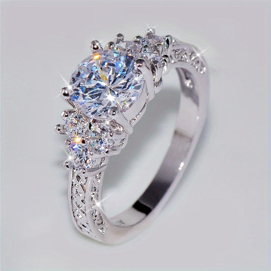 Luxury Women's Engagement Ring with Round Synthetic Zirconia