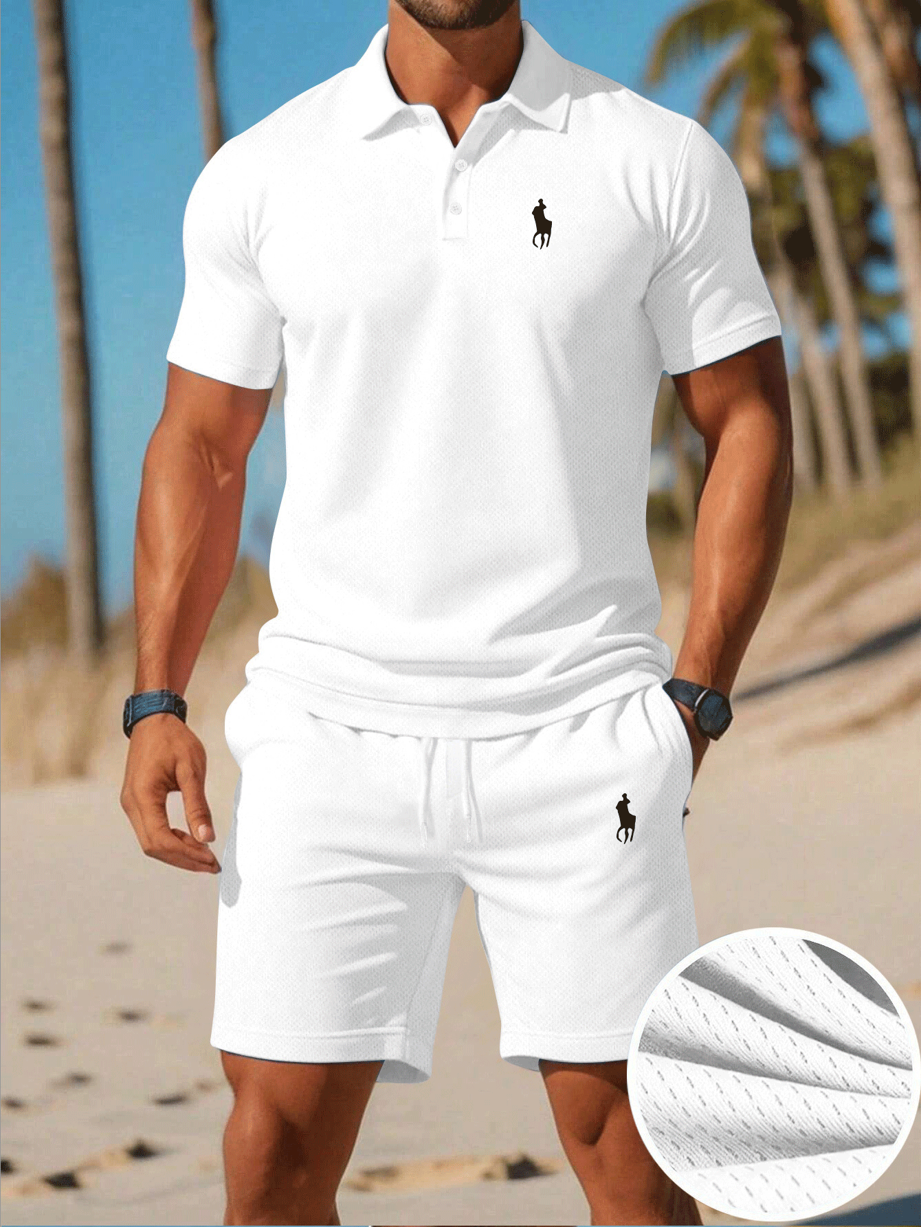 Men's Summer Polo Shirt & Shorts Set Lightweight Quick-Dry