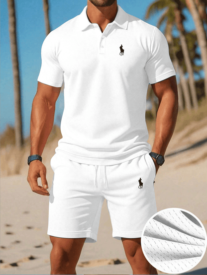 Men's Summer Polo Shirt & Shorts Set Lightweight Quick-Dry