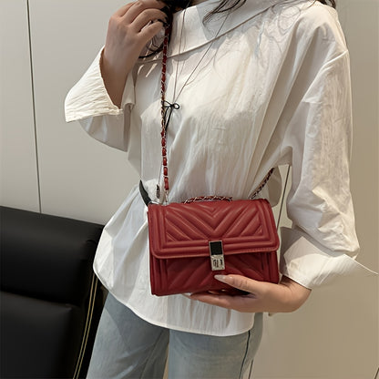 PU Material Women'Chain Crossbody Bag - Available in Five Colors, Elegant Shoulder Bag Suitable for Daily and Formal Occasions, Secure Buckle Design, Fashionable Chain Texture Style, Luxurious Texture Structure,must-have for