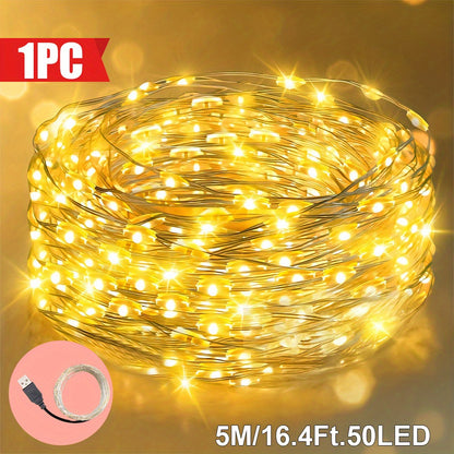 , USB LED string light, 100/50/30/10 LEDs, USB-Powered Christmas Tree & Fairy Lights, warm white, Ideal for Christmas, Halloween, Thanksgiving, wall decorations, autumn decorations, bedroom, living room, wedding, party, birth