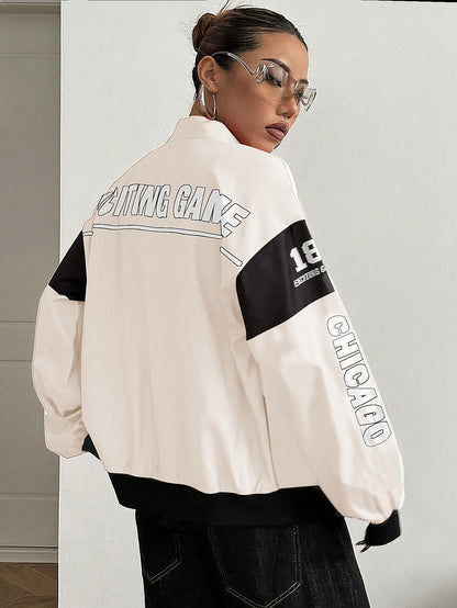 Women'S Elegant Streetwear Jacket - & Color Block Coat with Stand Collar, Loose Fit Long Sleeve Outerwear for Everyday & Formal Outfits - Spring/Fall, Spring Outerwear, Spring Fashion, Stylish Coat, Trendy Coat, Fashion Lover