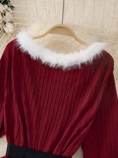 Plus Size - Plus Size, Women'S Elegant Formal Party Dress - Long Sleeve V-Neck with Adjustable Waist Belt, Flared Skirt - Elegant Evening Gown for Christmas, Galas, Weddings - Plus Size Friendly - Black Formal Attire, Formal