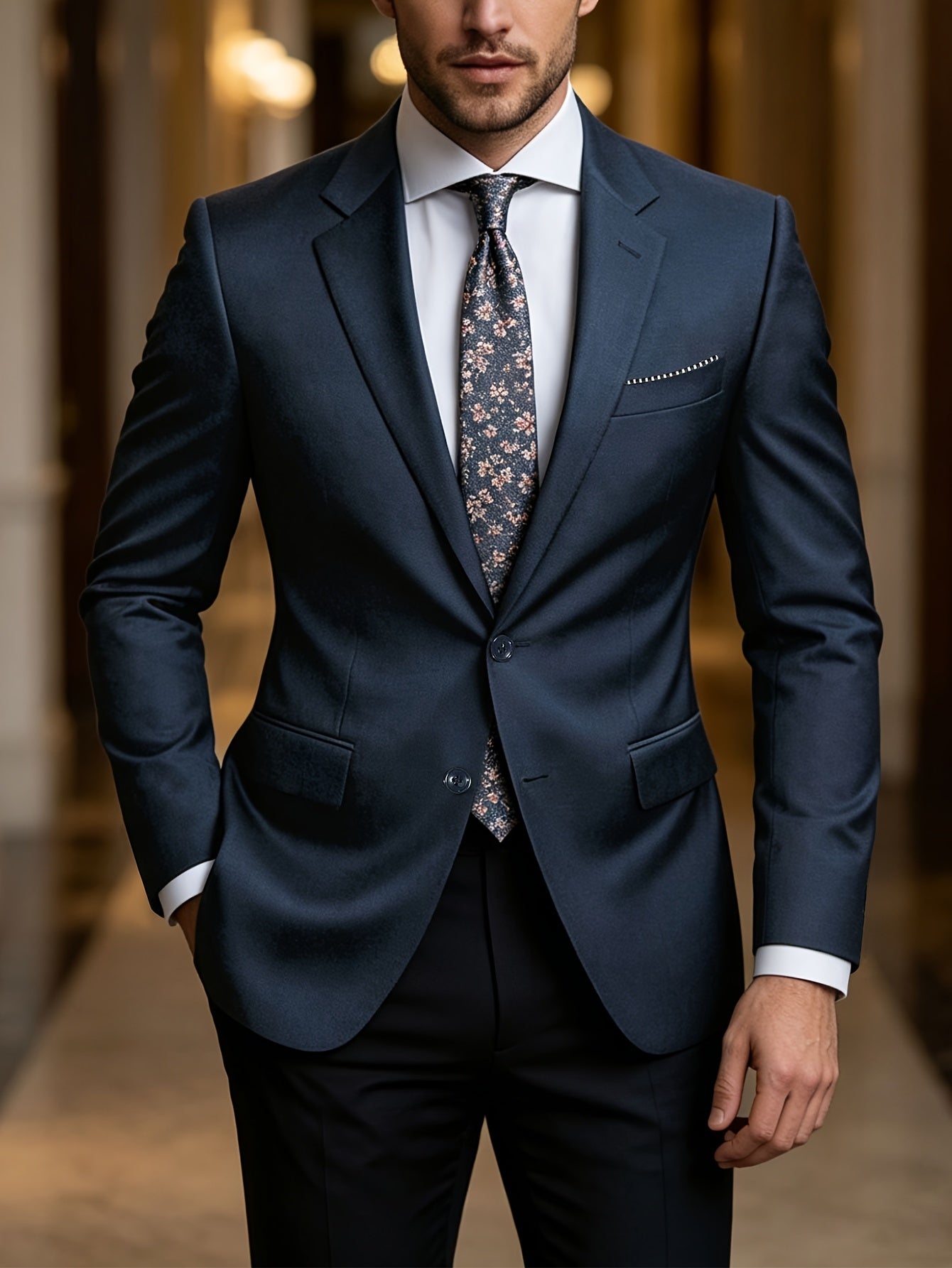 Men's Classic Skinny Fit Work Suit Jacket with Notch Lapel