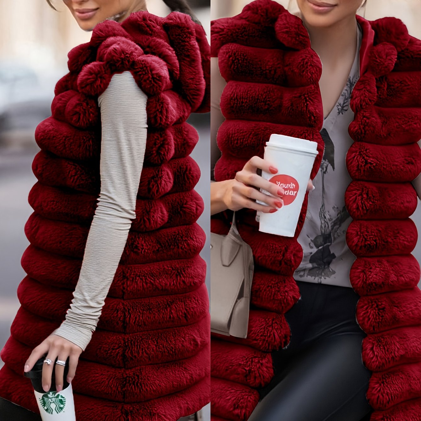 Women'S Cozy Faux Fur Hooded Vest - Sleeveless, Black, Casual Style, Perfect for Fall/Winter, Casual Winter Wear | Hooded Vest | Soft Texture Vest