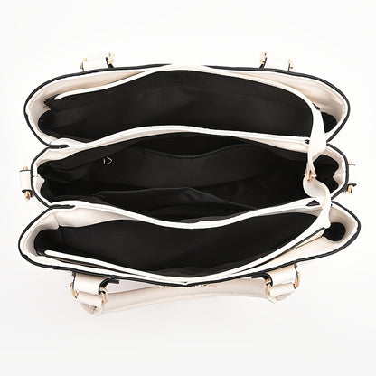 Wo 's Casual Geometric Two-Tone Large Capacity   Handbag with Adjustable   Strap, Detachable Wristlet & Zipper Closure - in Khaki/White/Pink/Red/Green/Black, Travel Accessory, Stylish Accessory, Durable Construction, Spacious