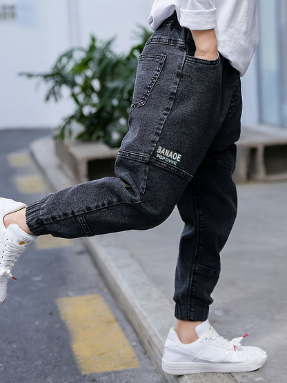 Boys' Casual Rib-Knit Cuff Denim Pants for Spring/Fall