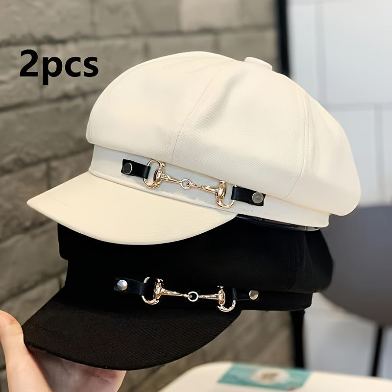 2 Elegant Black And White Classic Women's Berets with Exquisite Craftsmanship, Fashionable Embossed Beret Style, Hand Washable, Suitable for Parties, And Fashionable Berets for Women to Wear Daily